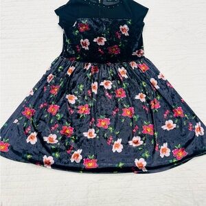 Girls Black Floral Dress - Black with red and pink flowers- XL, 14